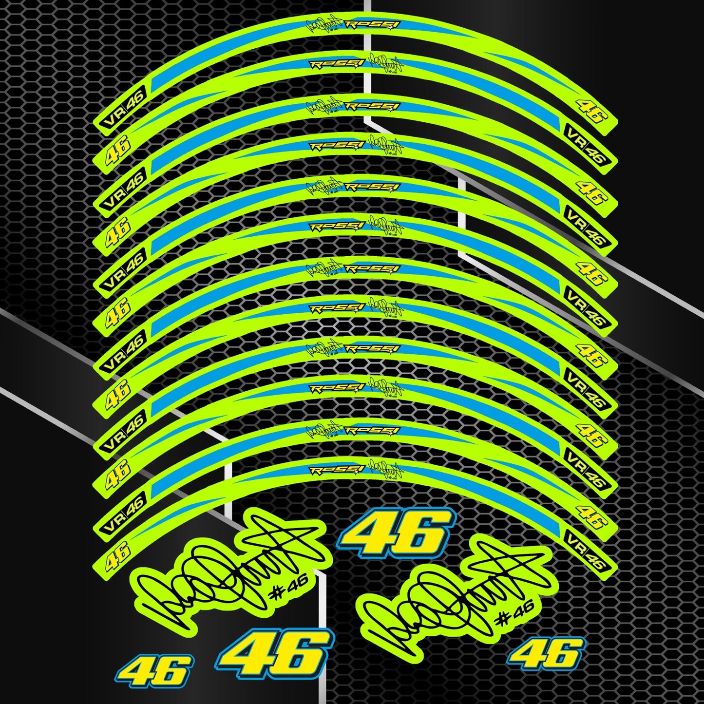 Universal Rossi Motorcycle Wheel Decals – Rim Stickers (18pcs)