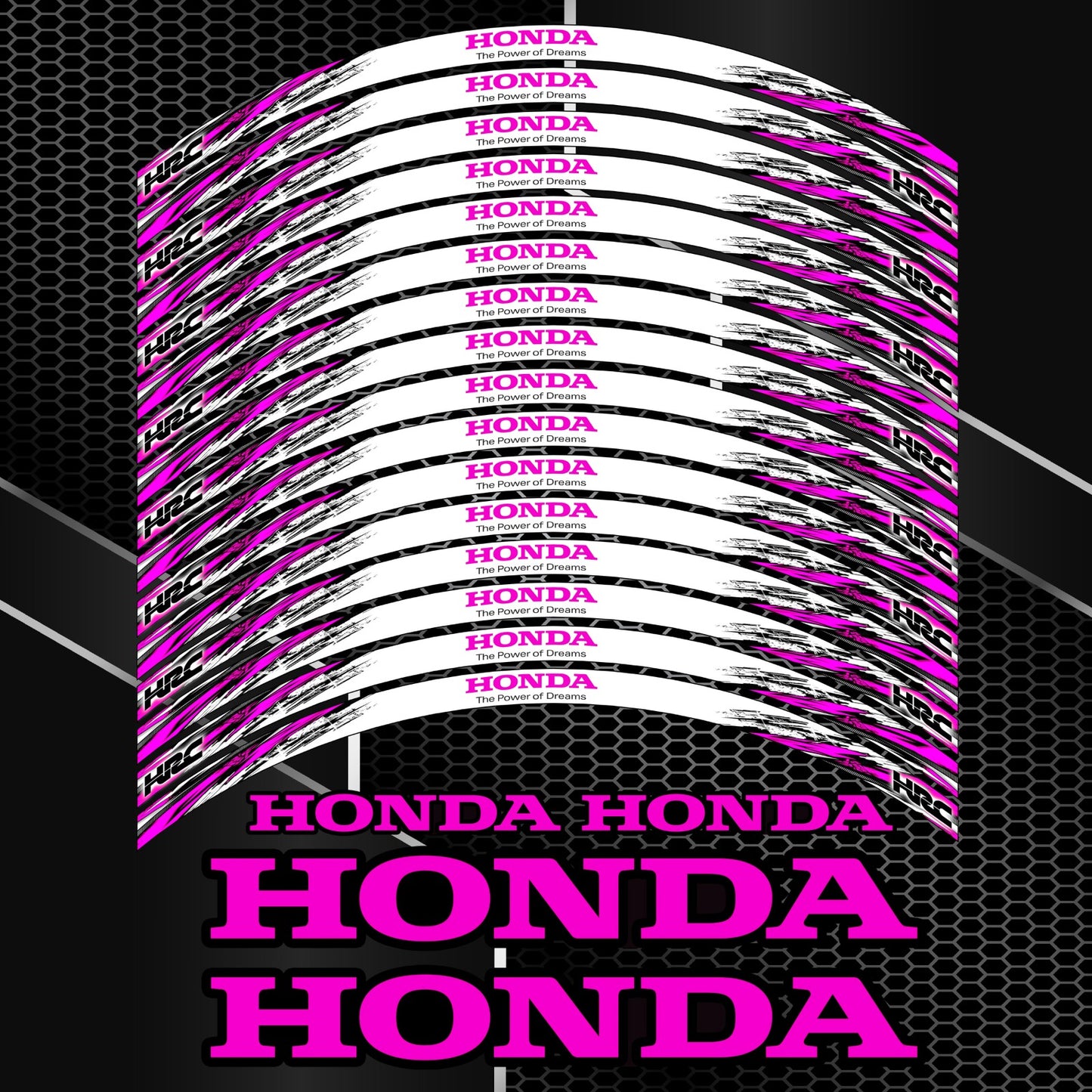 HONDA HRC Fireblade Wheel Decals – Pink Black Rim Stickers