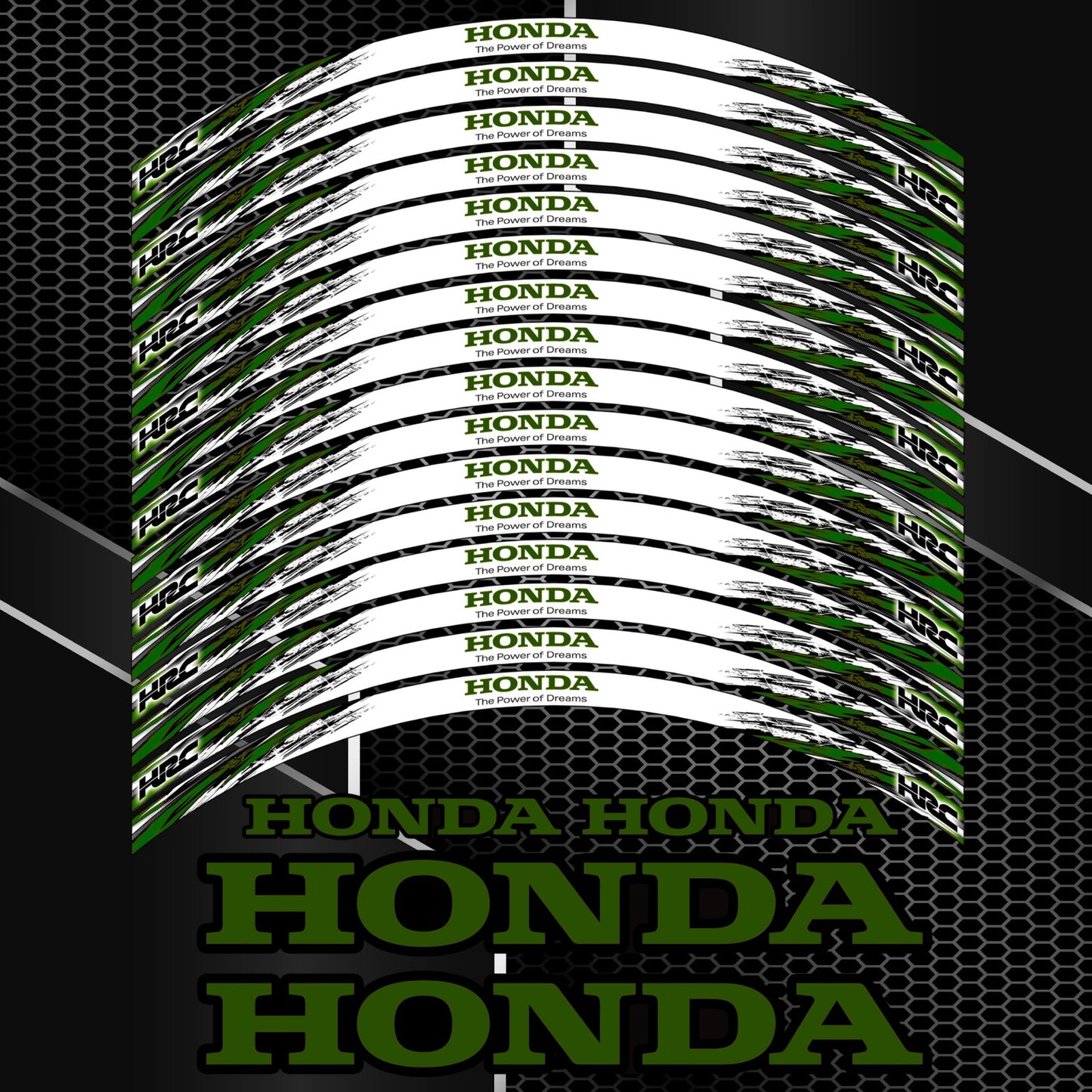 HONDA HRC Fireblade Wheel Decals – Army Black Rim Stickers (20pcs)