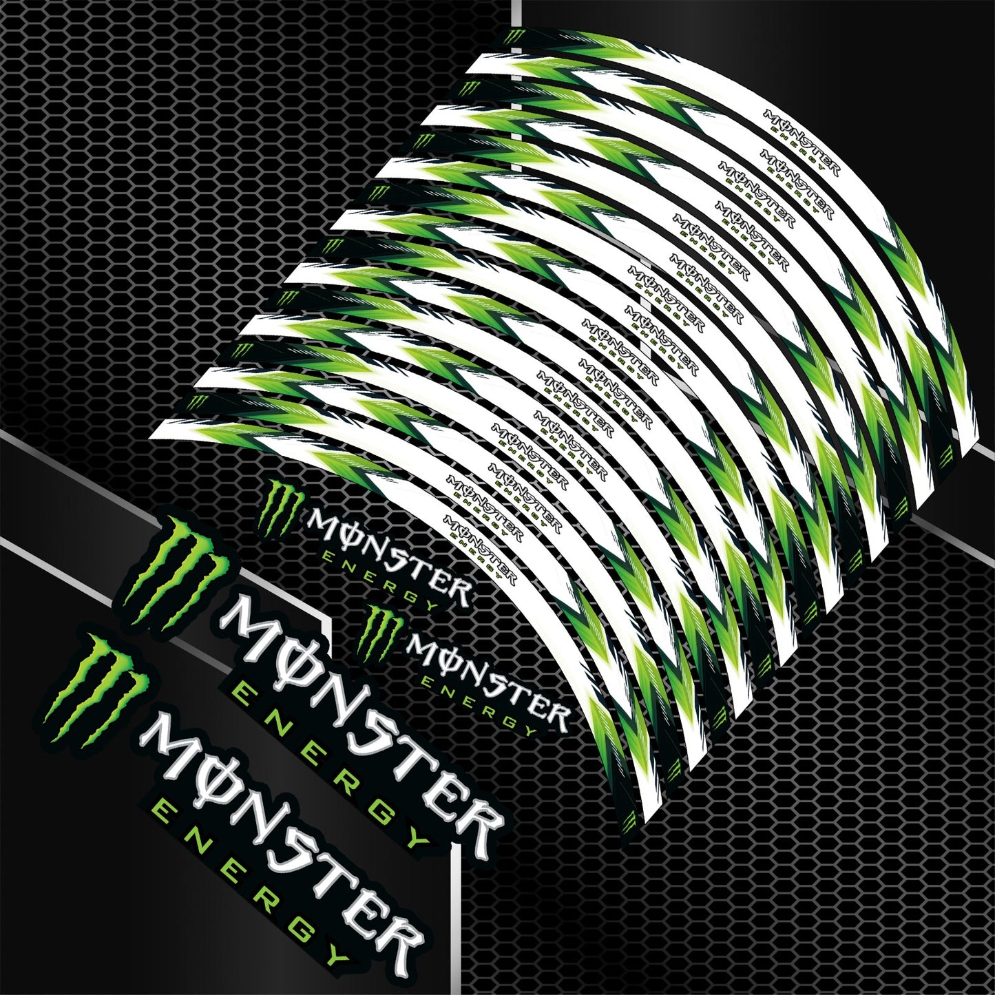 Motorcycle Monster Energy Wheel Decals | Rim Stickers & Stripes for Kawasaki, Honda, Yamaha