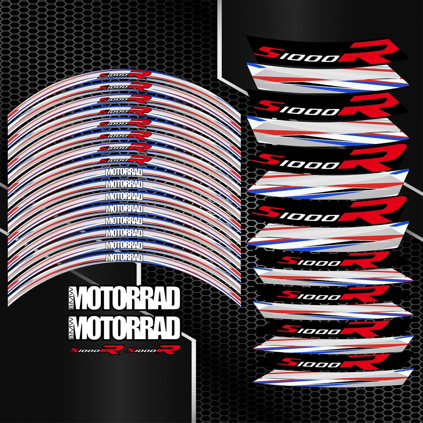 BMW S1000R motorcycle wheel decals rim stickers stripes M Sport Grey Performance