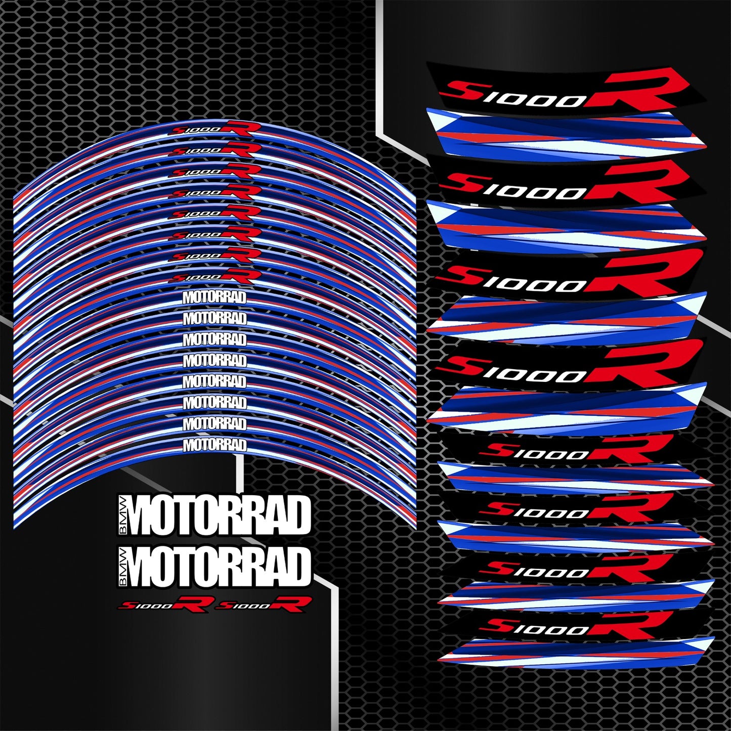 BMW S1000R motorcycle wheel decals rim stickers stripes M Sport Performance