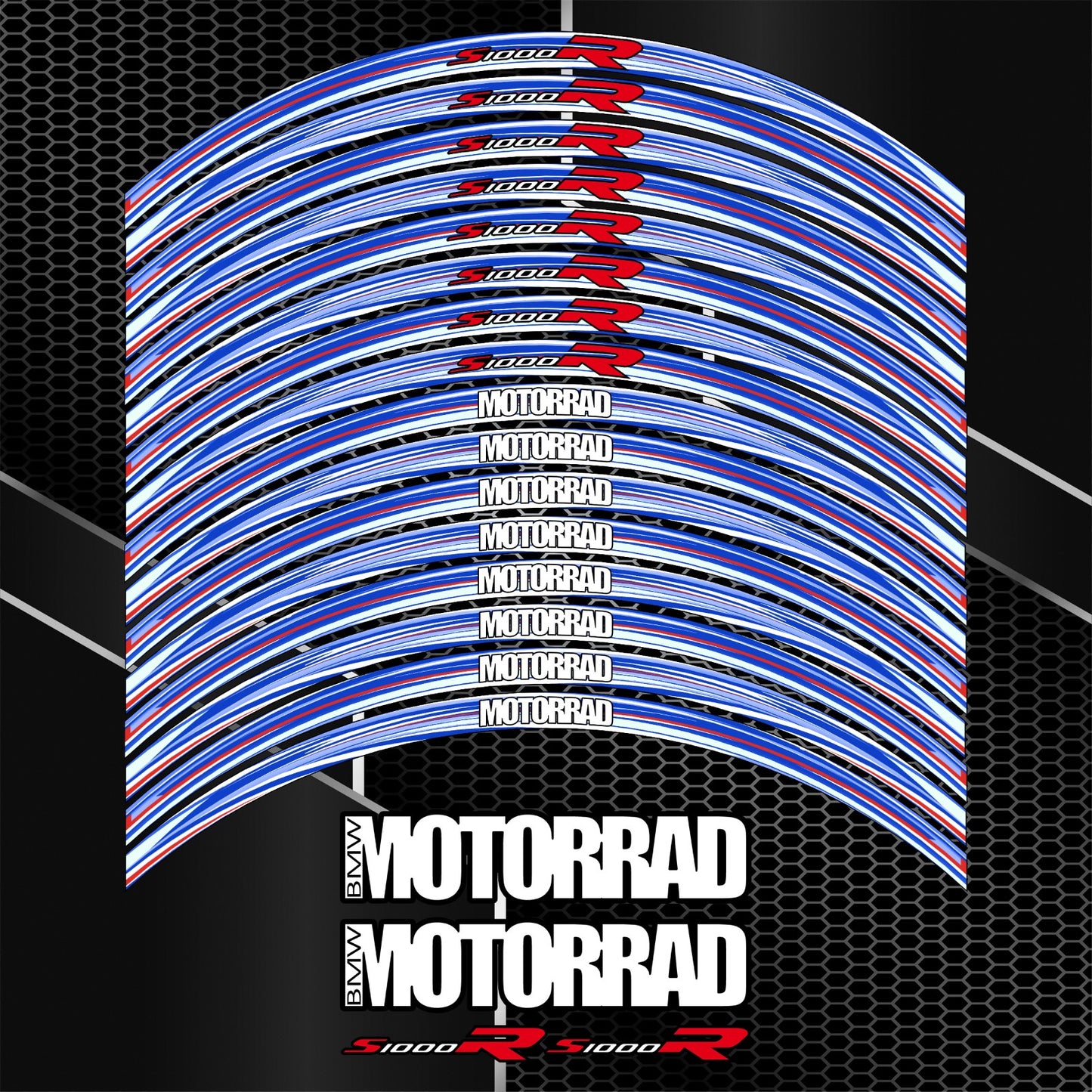 BMW S1000R motorcycle wheel decals rim stickers stripes M Sport Performance