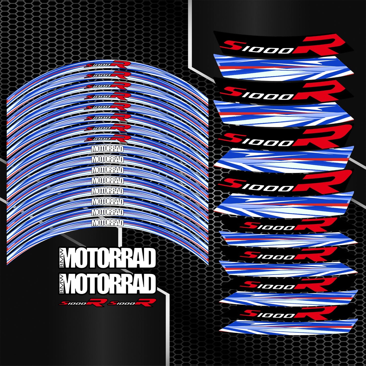 BMW S1000R motorcycle wheel decals rim stickers stripes M Sport Performance