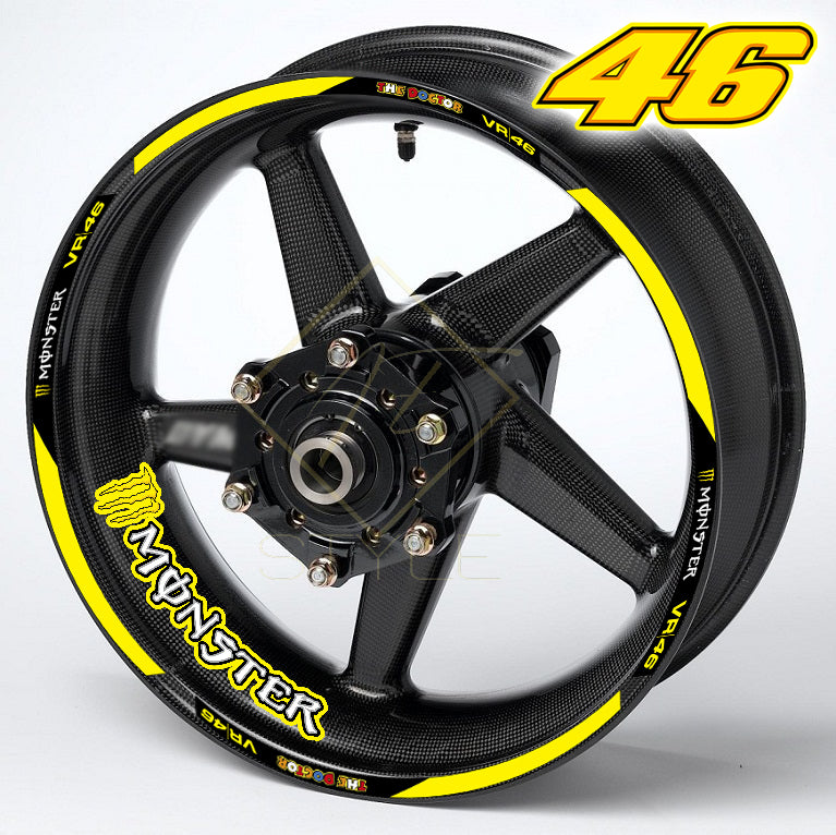 VR46 Monster Energy Style Rim Stickers – Wheel Decals Stripes for Honda, Kawasaki, Yamaha, BMW