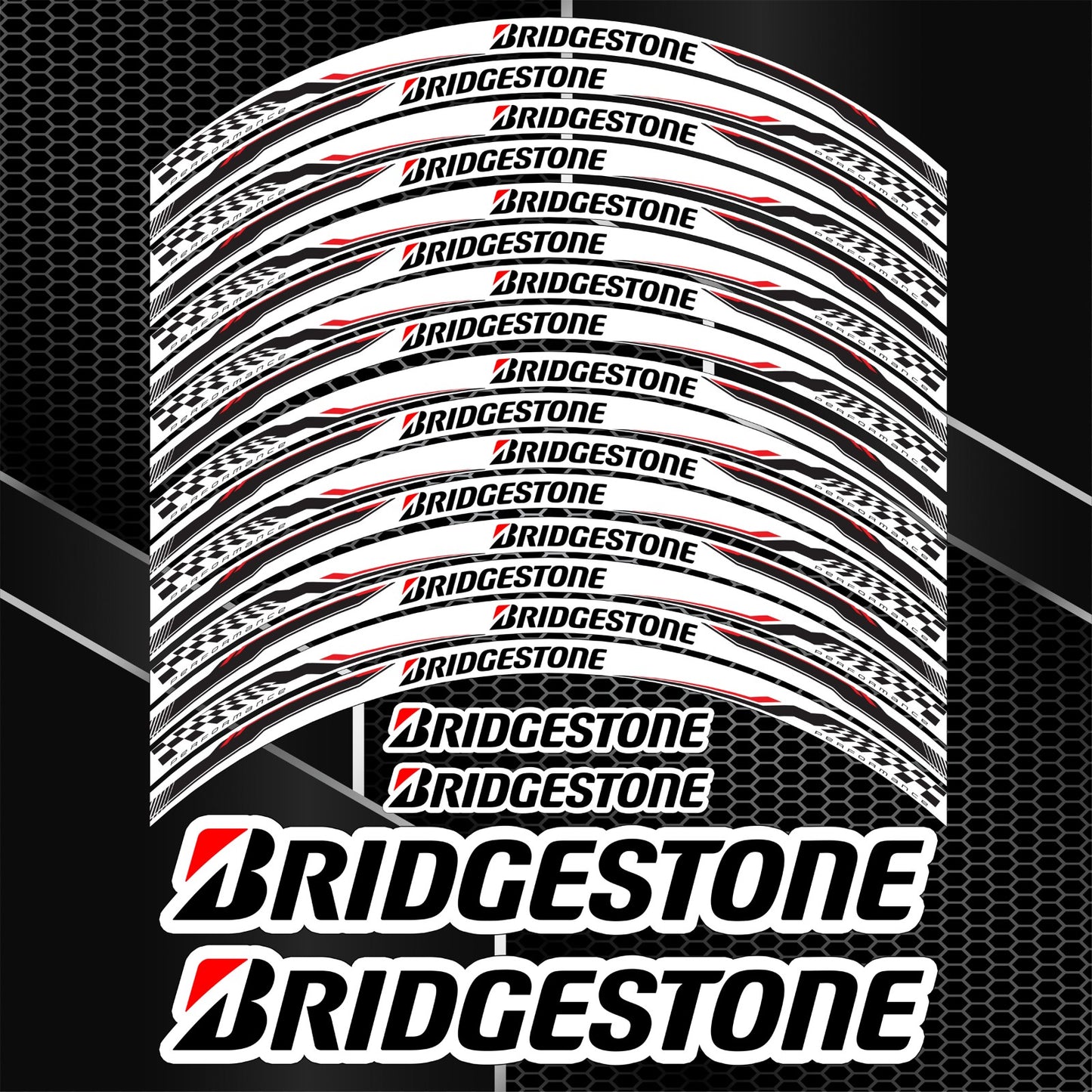 BRIDGESTONE Motorcycle Wheel Rim Decals – Stripe Stickers for Honda, Yamaha, Kawasaki, BMW