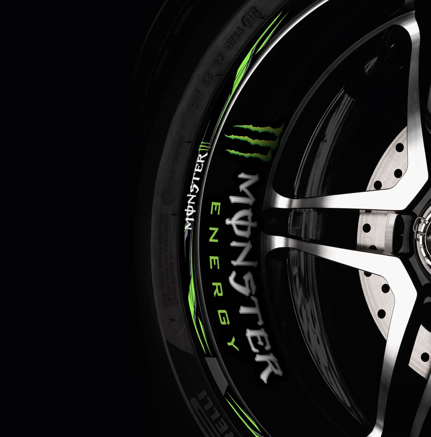 Monster Energy Motorcycle Wheel Decals – Black Rim Stickers