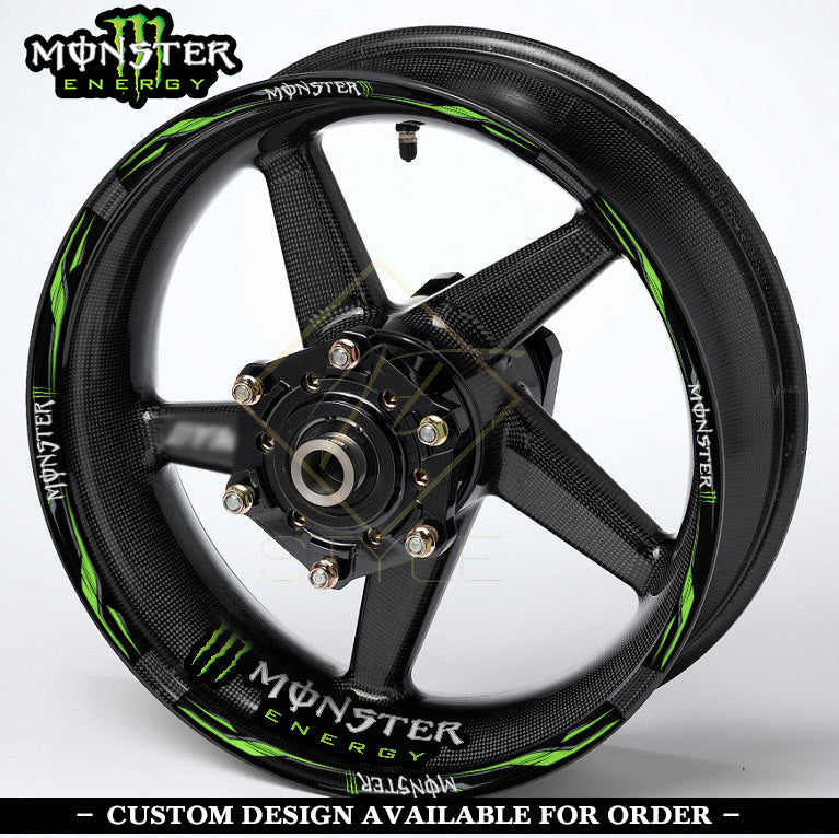 Monster Energy Motorcycle Rim Stickers – Wheel Decal Stripes for Honda, Yamaha, Kawasaki