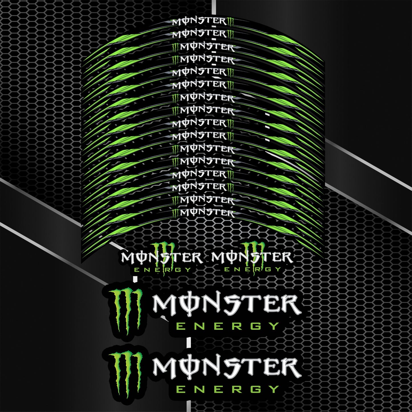 Monster Energy Motorcycle Rim Stickers – Wheel Decal Stripes for Honda, Yamaha, Kawasaki