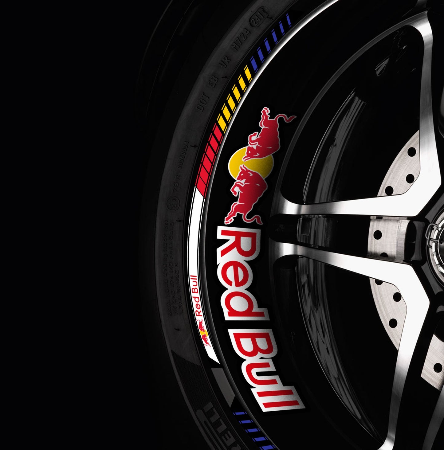 Universal Motorcycle Wheel Decals & Rim Stripes – Red Bull Stickers for Yamaha, Kawasaki