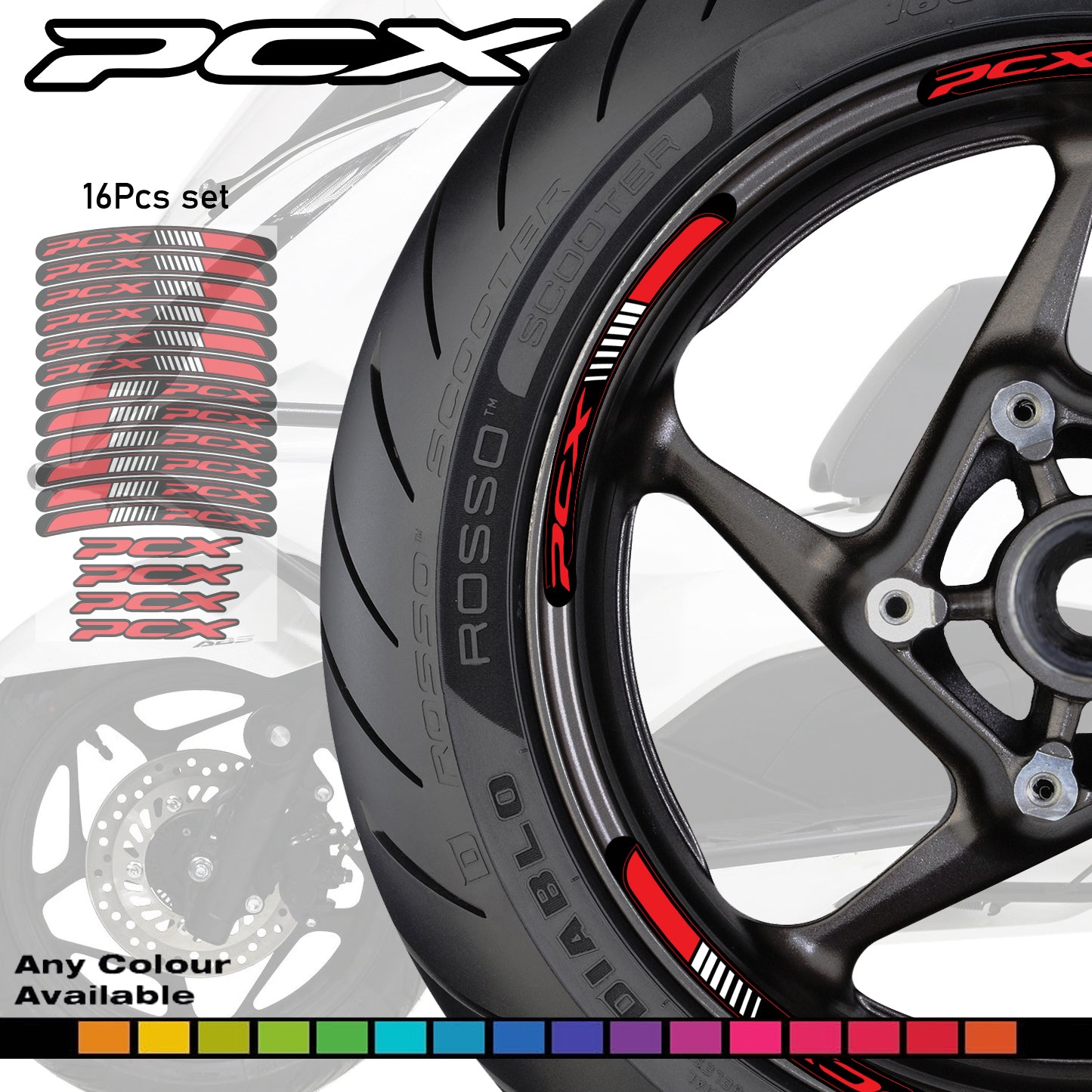 HONDA PCX Wheel Decals – Scooter & Motorcycle Rim Stripes Stickers (49cc 125cc 150cc 160cc)