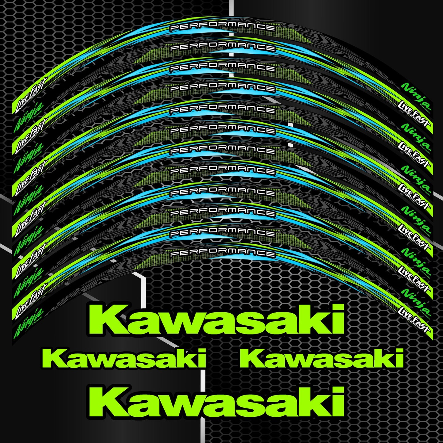 KAWASAKI NINJA Wheel Rim Decals – Motorcycle Stickers for H2, H2R, ZX-6R 636, ZX-10R, 400