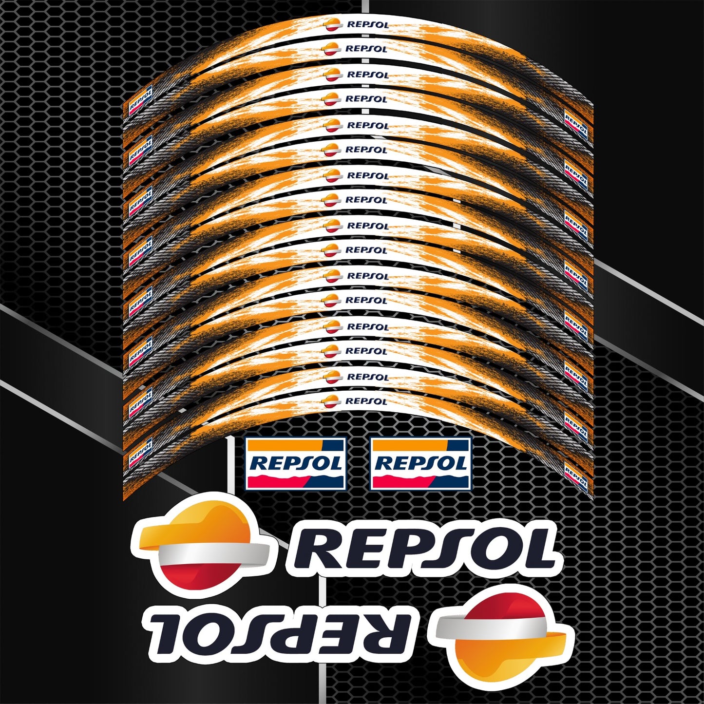 Repsol Wheel Decals for Motorcycles – Rim Stripes Stickers Honda, Yamaha, Suzuki, Kawasaki