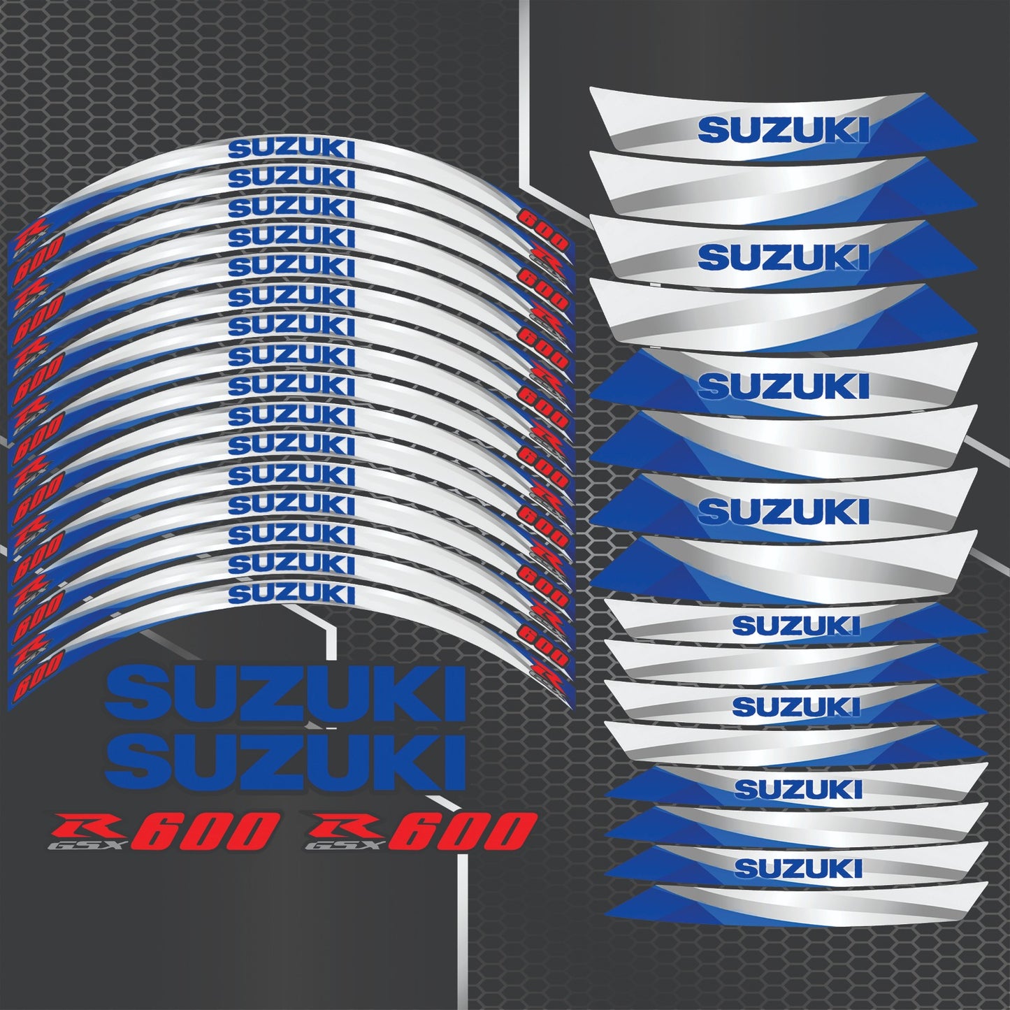 Suzuki GSX-8R Motorcycle Wheel Decals | Rim Stickers Stripes Blue