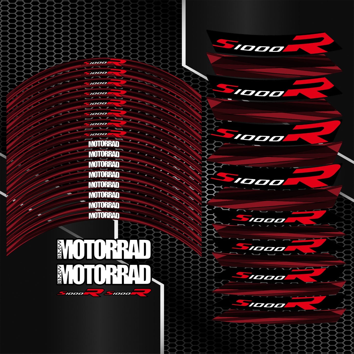 BMW S1000R Wheel Decals – Black & Red Rim Stickers