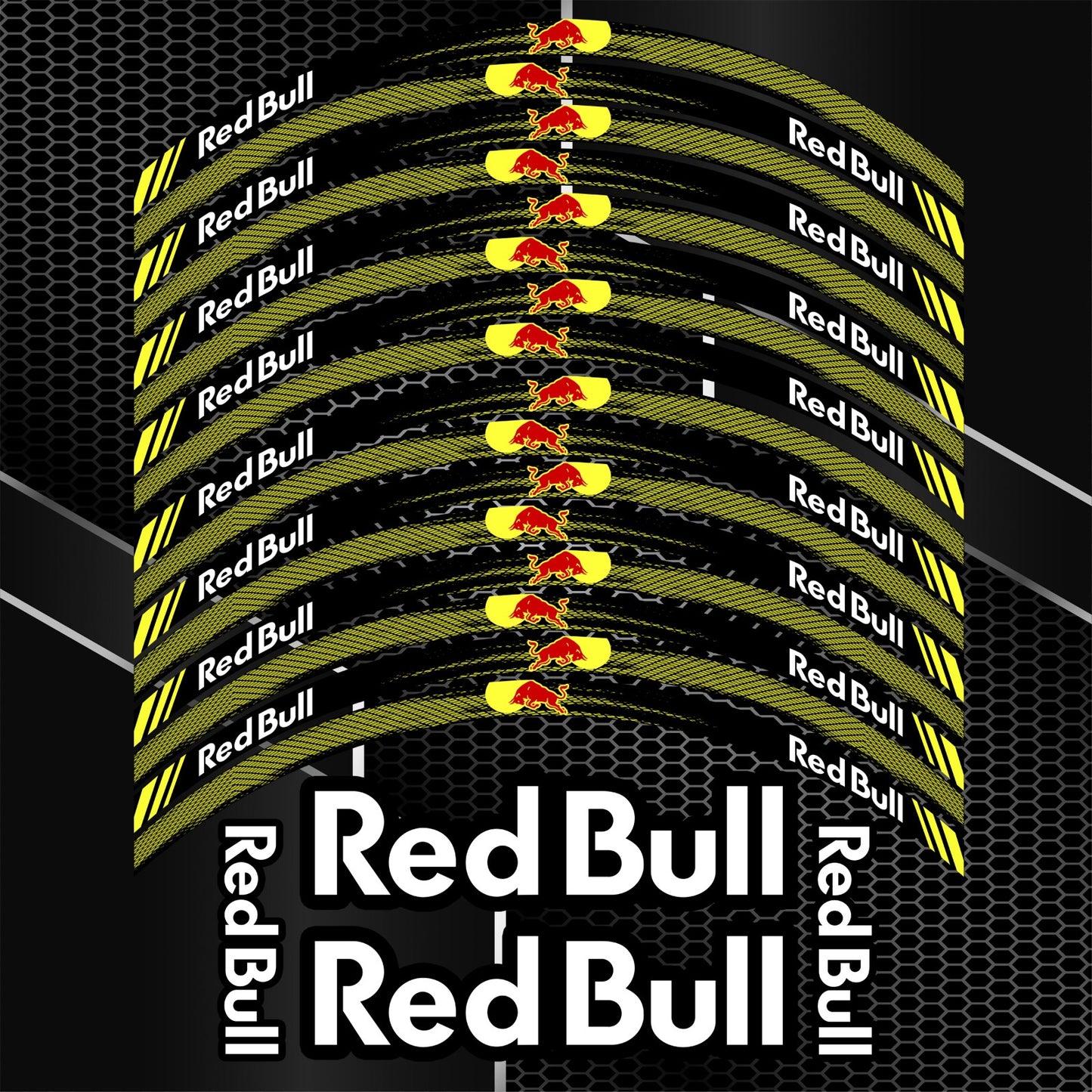 Motorcycle Red Bull Wheel Decals | Rim Stripes Stickers Universal for Yamaha, Kawasaki