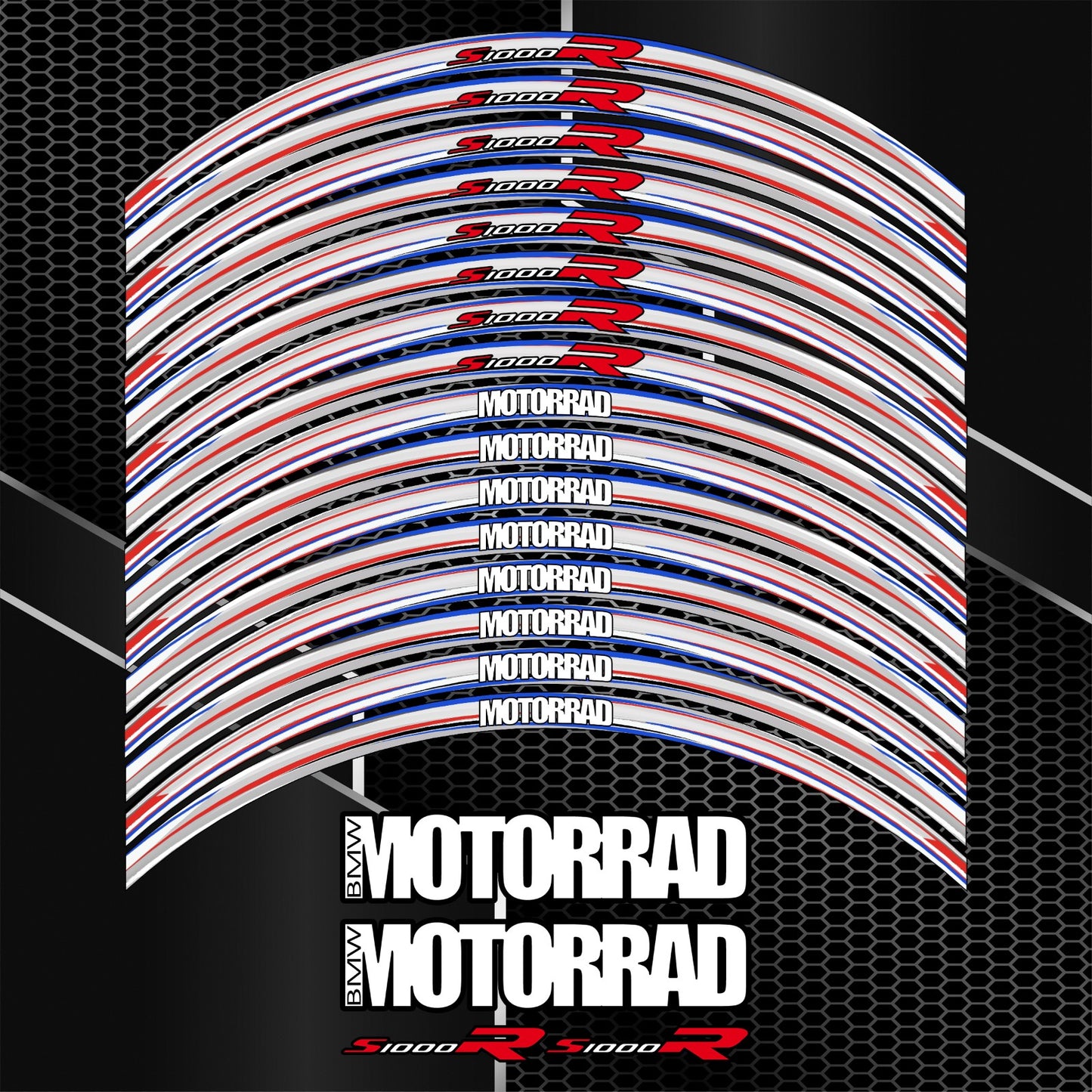 BMW S1000R motorcycle wheel decals rim stickers stripes M Sport Grey Performance
