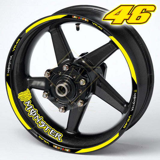 VR46 Monster Energy Style Rim Stickers – Wheel Decals Stripes for Honda, Kawasaki, Yamaha, BMW
