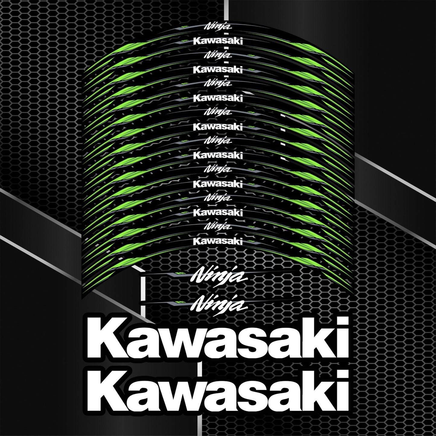 KAWASAKI NINJA Wheel Decals – Black Rim Stickers