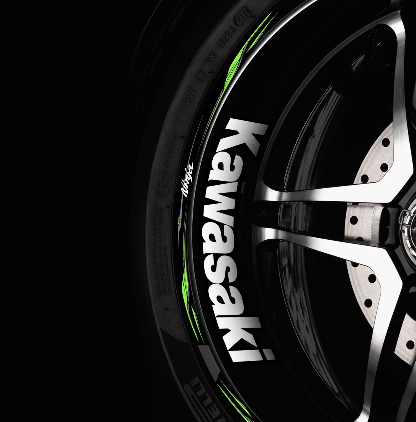 KAWASAKI NINJA Wheel Rim Decals – Motorcycle Stickers for H2, H2R, ZX-6R 636, ZX-10R, 400