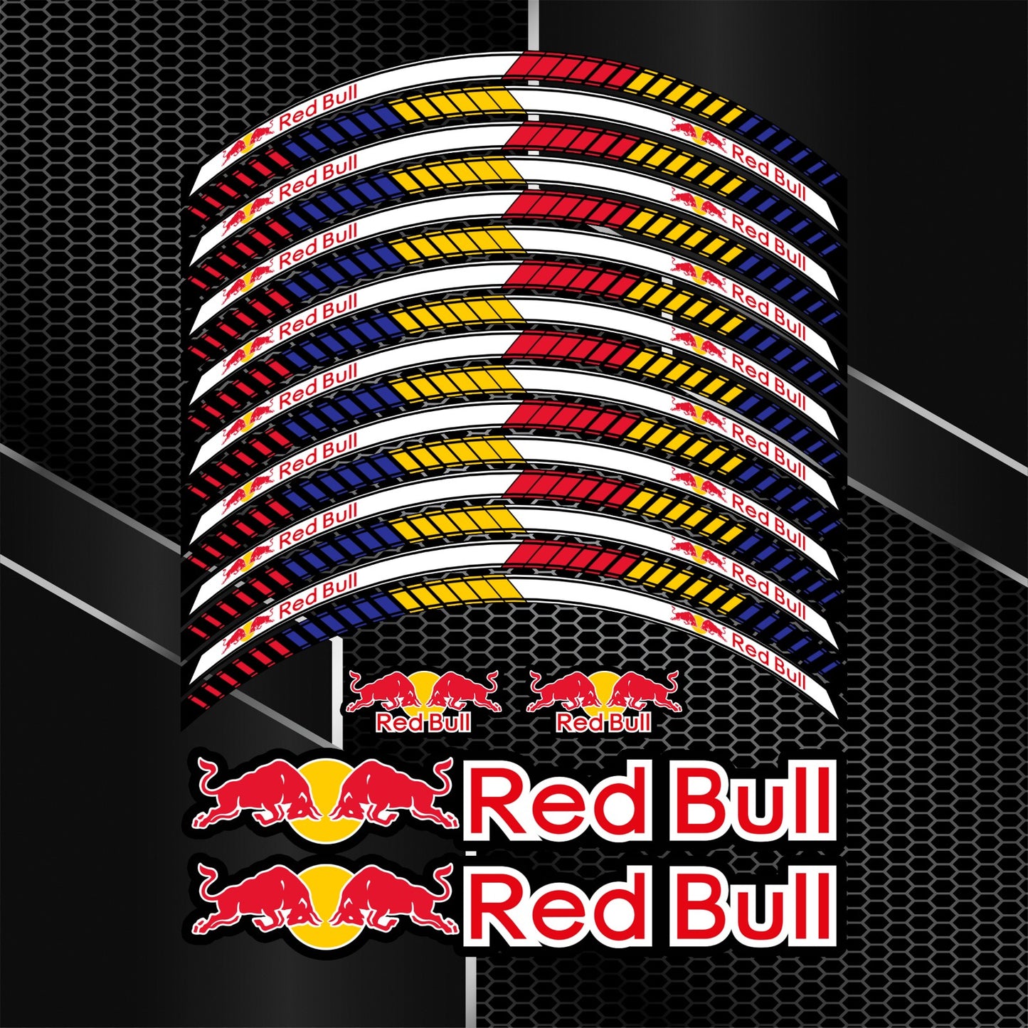 Universal Motorcycle Wheel Decals & Rim Stripes – Red Bull Stickers for Yamaha, Kawasaki