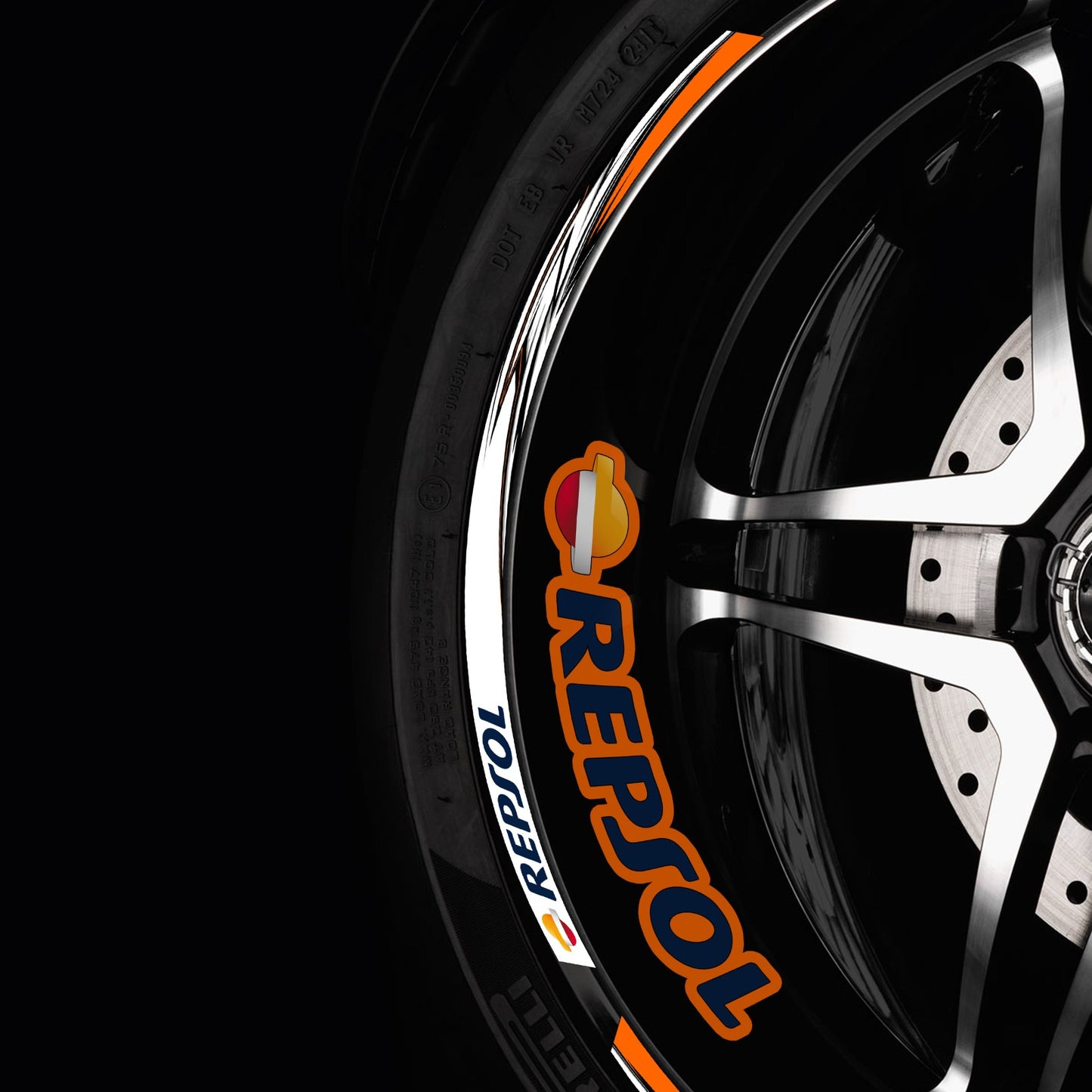 Repsol Motorcycle Wheel Decals | Rim Stickers & Stripes for Honda, Yamaha, Suzuki, Kawasaki