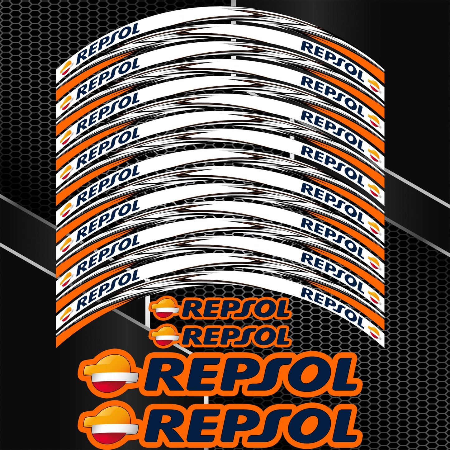 Repsol Motorcycle Wheel Decals | Rim Stickers & Stripes for Honda, Yamaha, Suzuki, Kawasaki