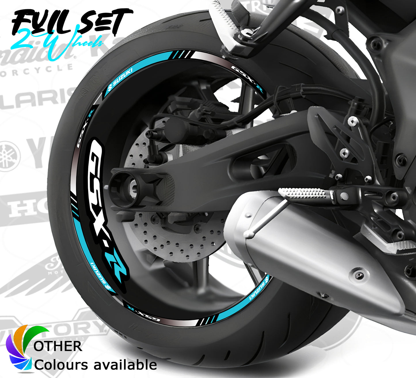 Suzuki GSX-8R Wheel Decals | Motorcycle Rim Stickers Stripes