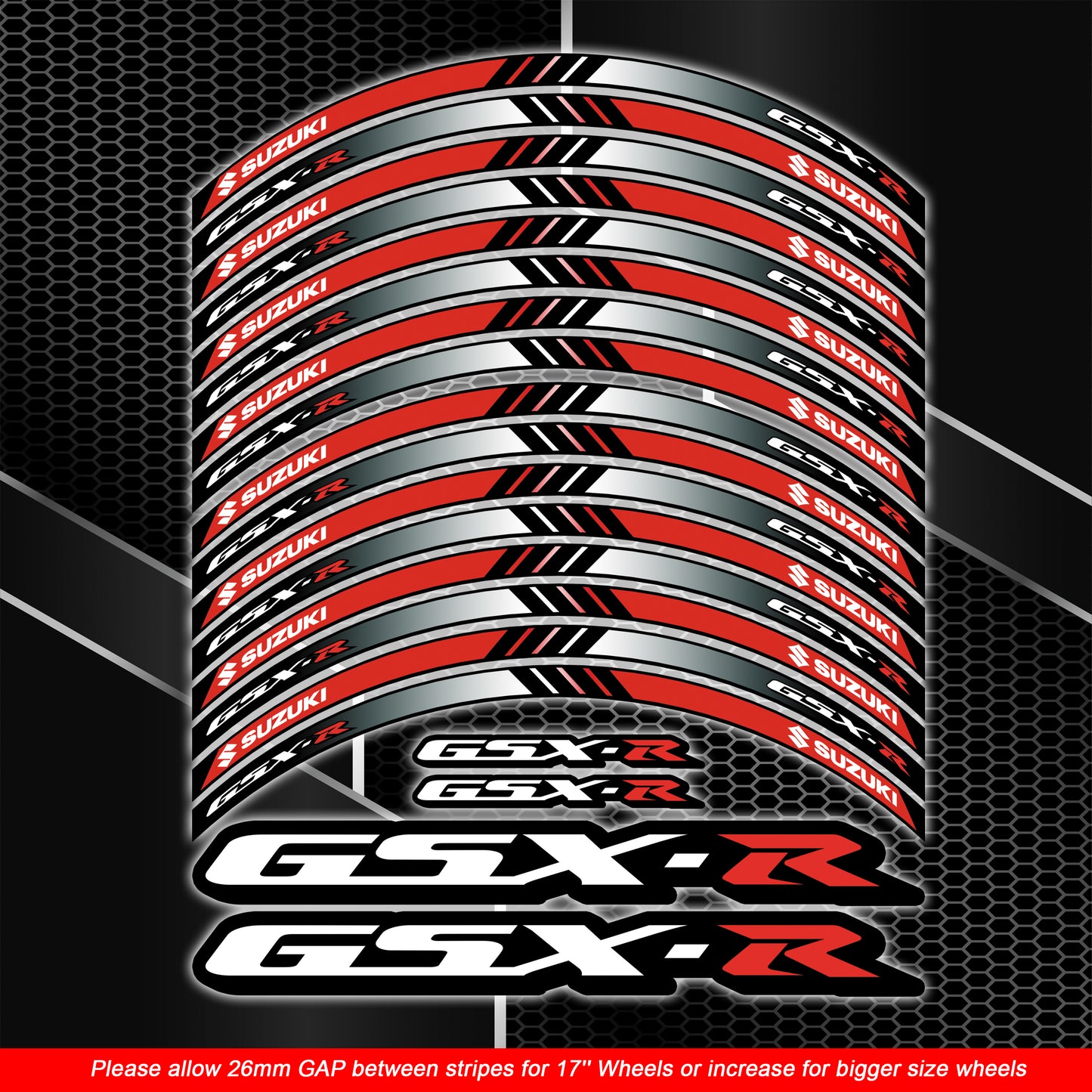 Suzuki GSX-8R Wheel Decals | Motorcycle Rim Stickers Stripes