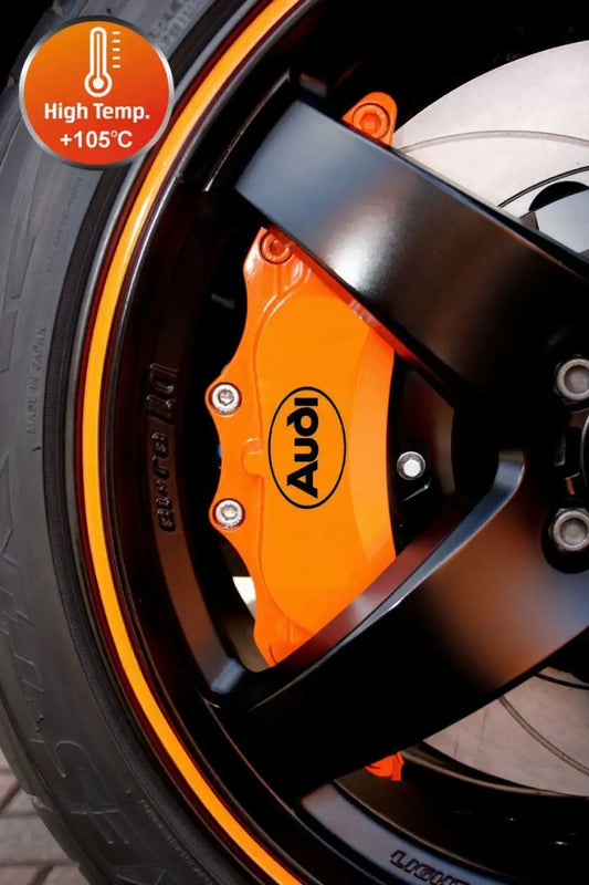 Audi logo brake caliper stickers, red, 6 pcs., attached to calipers