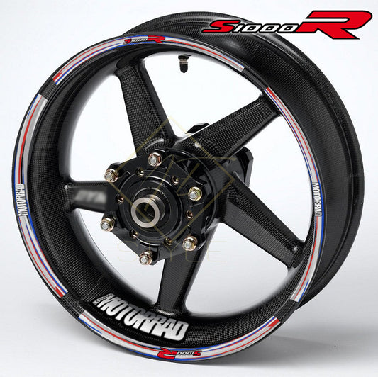 BMW S1000R Grey wheel decal kit – 20 stickers for 2 wheels, 10mm stripe thickness, glossy finish, mirrored graphics, M Sport performance style