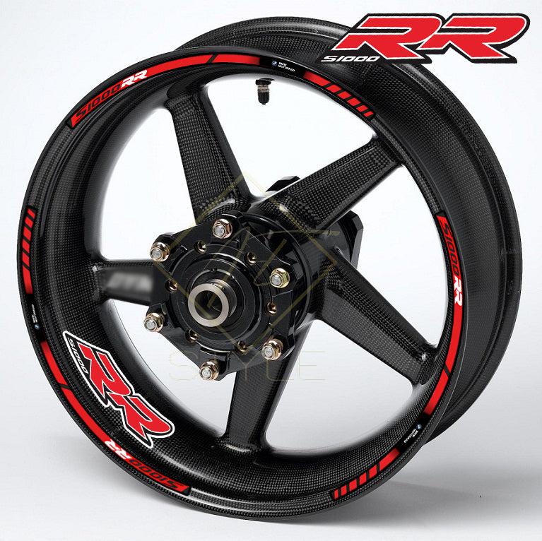 BMW S1000RR wheel decals – 16pcs rim stickers kit with red stripes for 17" black wheels