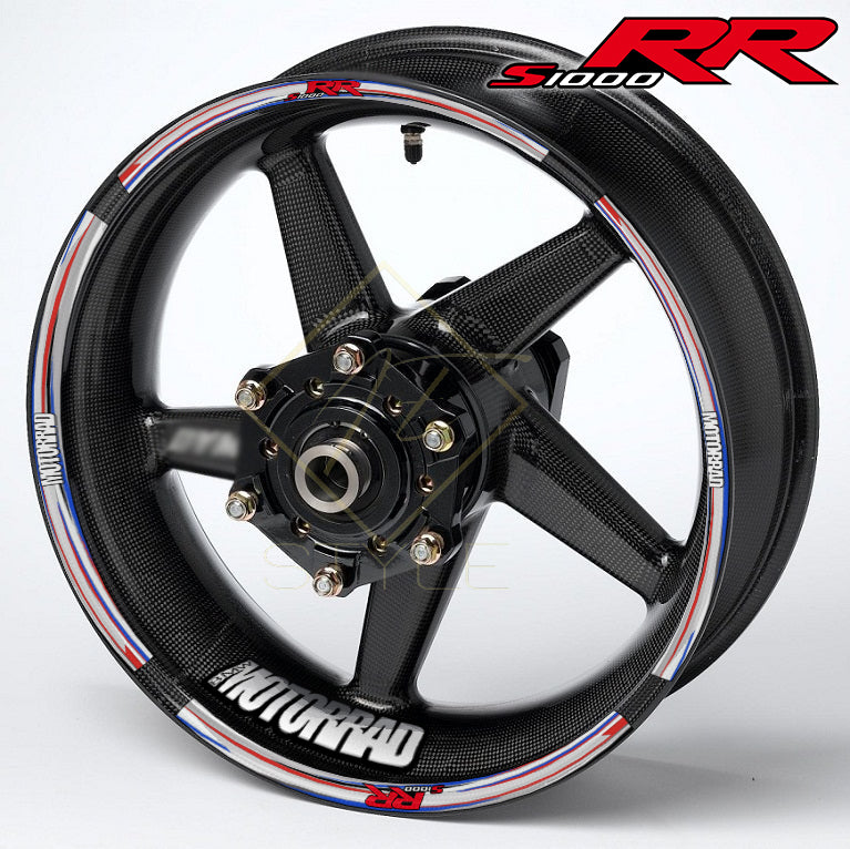 BMW S1000RR Grey M Sport wheel decal kit – 20 stickers for 2 wheels, 10mm stripe thickness, glossy finish, mirrored graphics, premium performance style