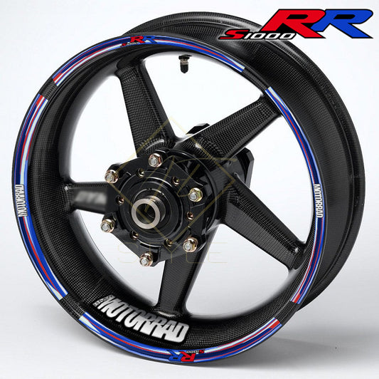 BMW S1000RR M Sport wheel decal kit – 20 stickers for 2 wheels, 10mm stripe thickness, glossy finish, mirrored graphics, performance style