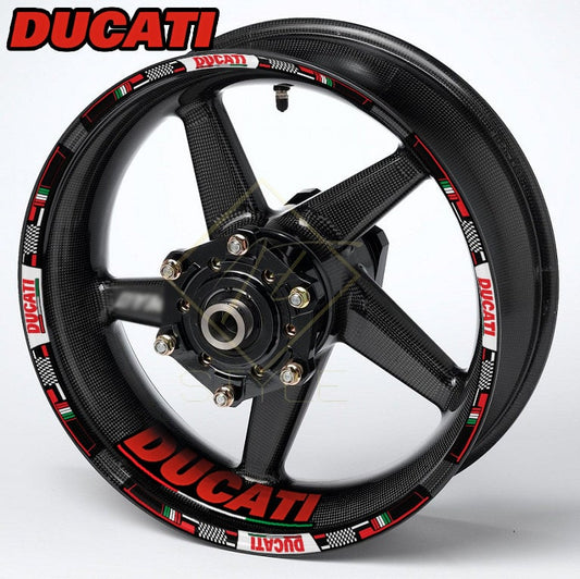 DUCATI Italy Edition wheel decal kit – 20 stickers for Panigale, Diavel, Monster, 10mm stripe thickness, glossy finish, mirrored graphics, performance styling