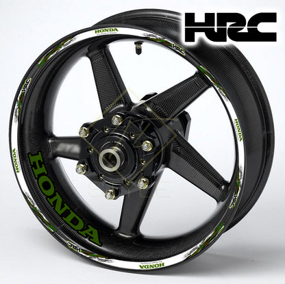 HONDA HRC Fireblade Army Black wheel decal kit – 20 stickers for 2 wheels, 10mm thick, glossy finish, mirrored graphics, designed for black wheels