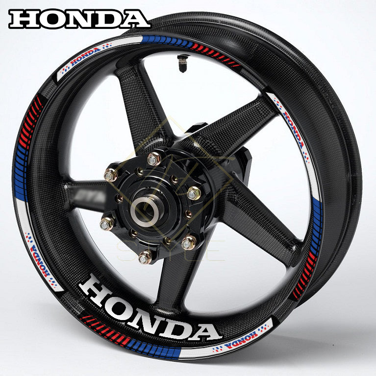 HONDA HRC Fireblade Black wheel decal kit – 20 stickers for 2 wheels, 10mm thick, glossy finish, mirrored graphics, black background