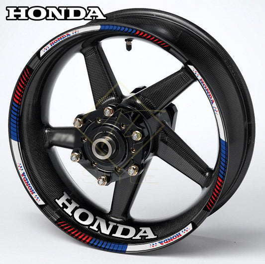 HONDA HRC Fireblade Black wheel decal kit – 20 stickers for 2 wheels, 10mm thick, glossy finish, mirrored graphics, black background