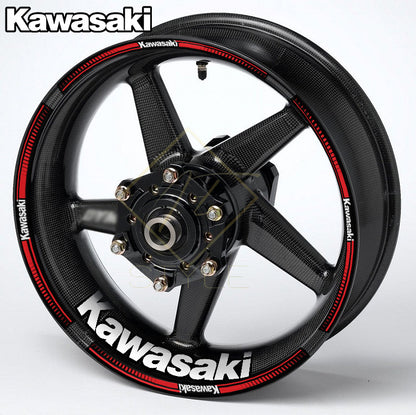 KAWASAKI Ninja Any Colour wheel decal kit – 20 stickers for 2 wheels, 10mm thick, glossy finish, mirrored graphics, black background
