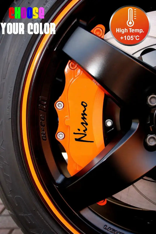 Nissan Nismo brake caliper stickers, red, 6 pcs., mounted on calipers