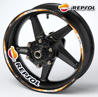 REPSOL motorcycle wheel decals – 20pcs rim sticker kit for black wheels, universal fit, glossy finish, 10mm stripes