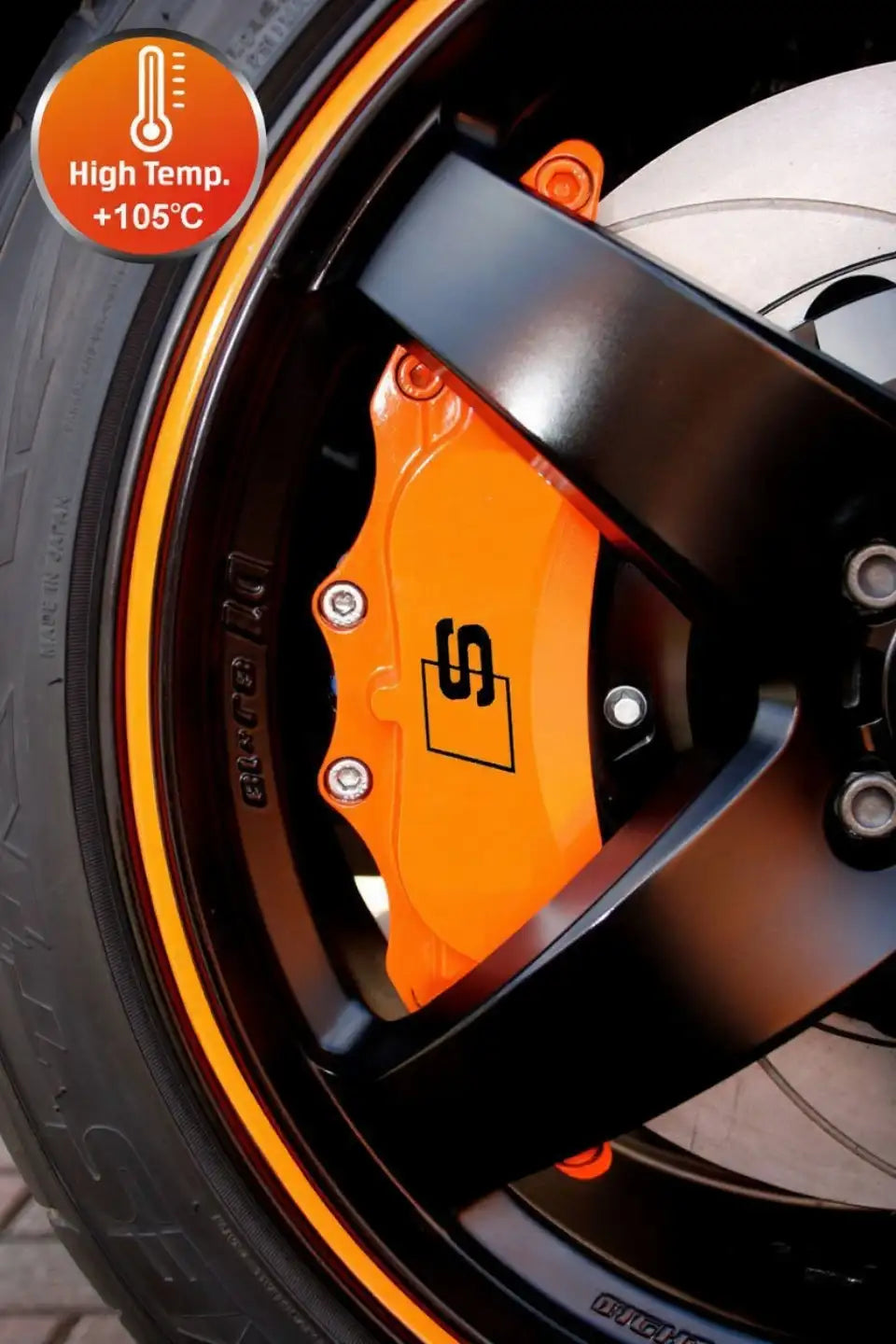 S Line logo brake caliper stickers, red, 6 pcs., mounted on calipers