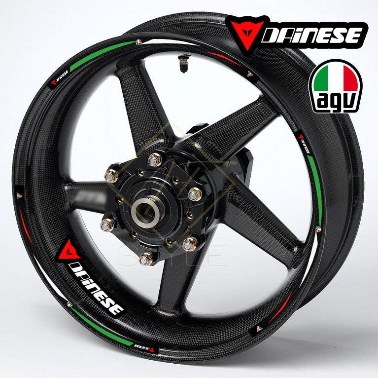 Universal R17 wheel decal kit – 16 stickers for 2 wheels, 10mm thick, glossy finish, mirrored graphics, fits BMW, Yamaha, Kawasaki 17" black wheels